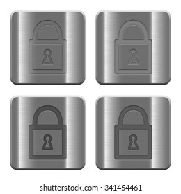 Set of Locked padlock buttons vector in brushed metal style. Arranged layer, color and graphic style structure.
