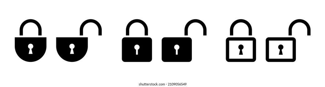 Set of locked and unlocked padlocks. Vector lock icon collection