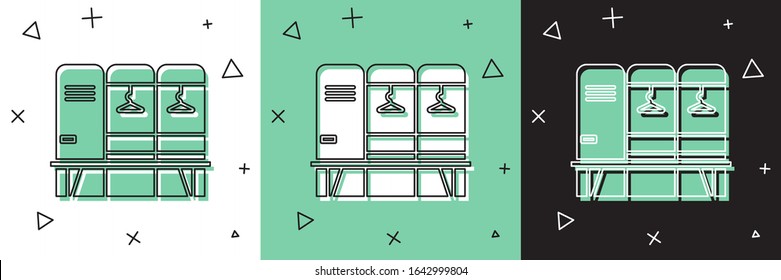 Establezca un taquilla o vestuario para el hockey, fútbol, equipo de baloncesto o icono de los trabajadores aislados en fondo blanco y verde y negro.  Ilustración vectorial