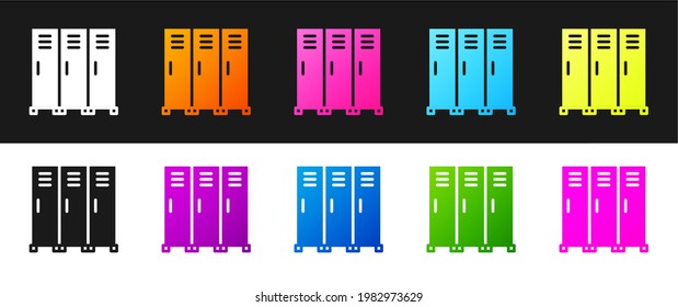 Set Locker Or Changing Room For Hockey, Football, Basketball Team Or Workers Icon Isolated On Black And White Background.  Vector