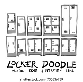 Set of locker doodle illustration Hand drawn Sketch line vector
