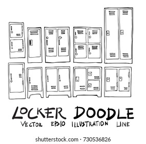 Set Of Locker Doodle Illustration Hand Drawn Sketch Line Vector