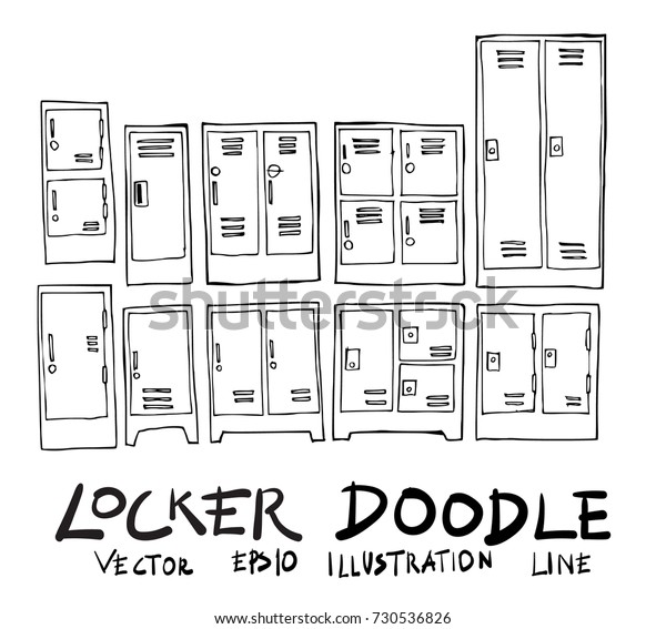 Set Locker Doodle Illustration Hand Drawn Stock Vector (Royalty Free