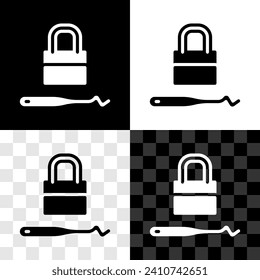 Set Lockpicks or lock picks for lock picking icon isolated on black and white, transparent background.  Vector