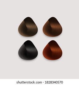 Set of Locks of Dark Hair Color Samples. Vector Realistic Rounded Shape Isolated on White Background