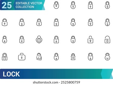 Set of locks line icons collection, Contains such as Locked, padlock, lock open and closed and more. outline vector icons collection. Editable stroke.