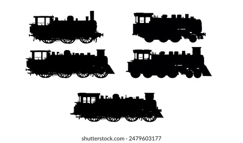 set of locomotive silhouette - vector illustration	