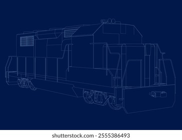 Set Locomotive Train contour Illustration. Train cargo logistics technology on blue dark background. delivery truck consist of lines. business worldwide shipping. cargo technology. Vector illustration