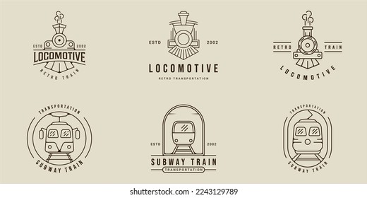 conjunto de locomotora y de línea de logotipo de tren diseño gráfico simple de ilustración vectorial de icono. colección de paquetes de varios signos o símbolos de transporte para negocios