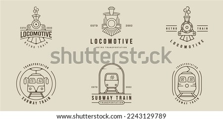 set of locomotive and train logo line art simple vector illustration template icon graphic design. bundle collection of various transportation sign or symbol for business