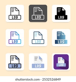 Set of log file format icons for document, file type and interface design needs.