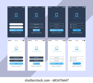 Set of login App UI screens. Vector illustration.