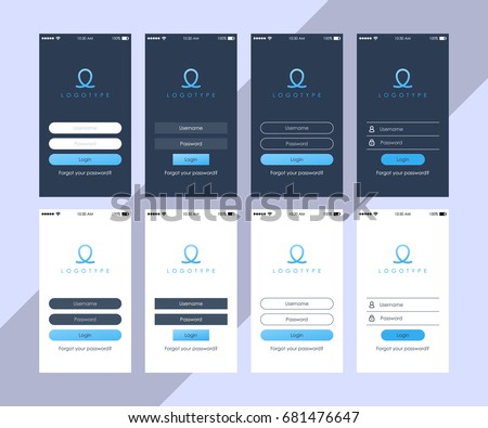 Set of login App UI screens. Vector illustration.