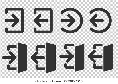 Set Login and logout Icon vector sing in and sign entrance and exit door and arrow isolated on transparent background eps10