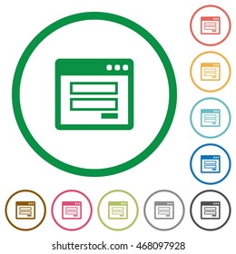 Set of login window color round outlined flat icons on white background