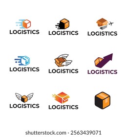 Set of Logistic box logo. Fast delivery logo template design