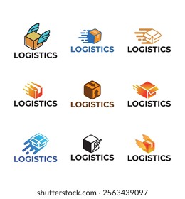 Set of Logistic box logo. Fast delivery logo template design