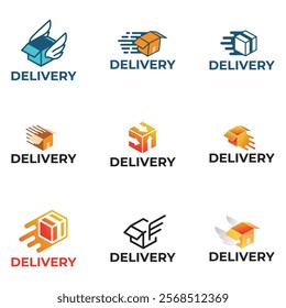 Set of Logistic box logo. Fast delivery logo template design