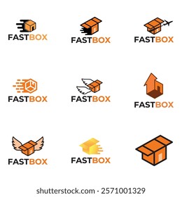 Set of Logistic box logo. Fast delivery logo template design