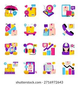 Set of Logistic and Cargo Flat Icons