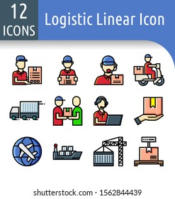 Set of logistic color linear icon.