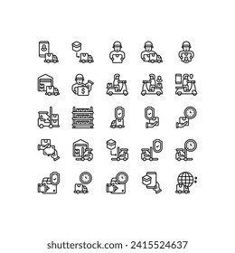 Set of logistic delivery package glyph style icon and illustration - vector outline style icon and illustration - vector