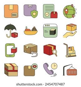 Conjunto de iconos planos logísticos 

