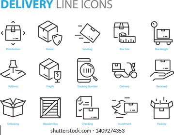 set of logistic icons, such as delivery, box, transport, distribution, send
