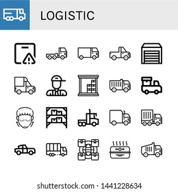 Set of logistic icons such as Lorry, Important delivery, Truck, Cargo truck, Pickup truck, Warehouse, Postman, Delivery Lifting, Classic car, Logistics, Cardboard box , logistic