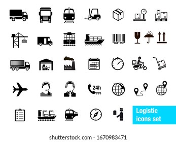 Set of logistic icons. Vector elements. Can use for your design, interface, website, infographic and etc. Prepared for use in any size on different devices. EPS10.