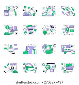 Conjunto de Ilustrações de Linha Plana Médicas e Logísticas