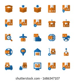 Set of Logistic, packaging, delivery flat style icon - vector