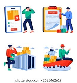 Set of Logistic and Shipment Flat Illustrations
