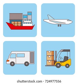 set of logistic shipping and delivery transport