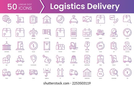 Conjunto de iconos de entrega logística. Conjunto de iconos de estilo de degradado. Ilustración vectorial