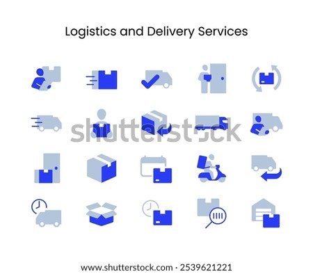Set of Logistics and Delivery Services Related Icons. Contains such icons as a package, contactless delivery, return and more. Editable.