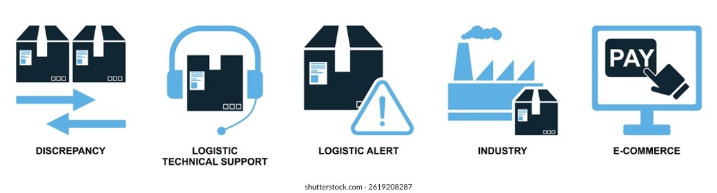 Set of logistics icon vector for comprehensive supply chain, transportation, and distribution elements. Ideal for export import, global trade, and logistics operations illustration.