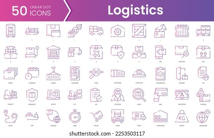Set of logistics icons. Gradient style icon bundle. Vector Illustration