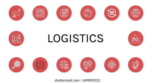 Set of logistics icons such as Tracking, Map, Earth, Return, Globe, Global, World, Ship , logistics