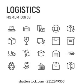 Set of logistics line icons. Premium pack of signs in trendy style. Pixel perfect objects for UI, apps and web. 