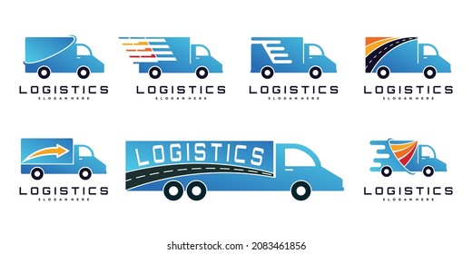 Set of logistics truck logo design with creative concept Premium Vector
