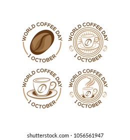 Set of Logo 1 October International coffee day. World Coffee day Logo Icon vector illustration on white background.