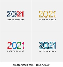 set of logo 2021 text design. Collection of Happy New Year label and happy holidays template greeting card. Vector illustration isolated on white background