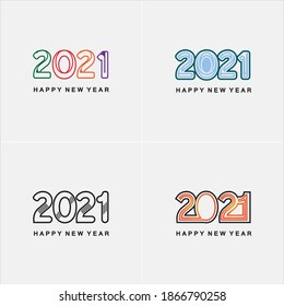 set of logo 2021 text design. Collection of Happy New Year label and happy holidays template greeting card. Vector illustration isolated on white background