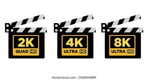 Set Logo 4K Ultra HD, 8k, 2k quad HD. Movie clapper and movie quality. TV quality.