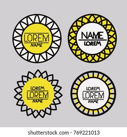 set of logo abstract circles symbols in yellow on grey background