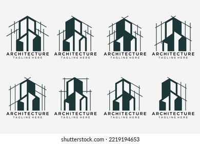  Setzen Sie Logo-Architektur mit Design-Inspiration für das Line-Konzept. Vektorbau