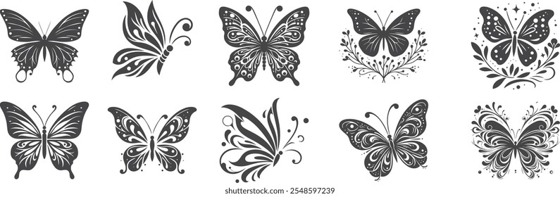 set logo artistic butterfly style isolated background