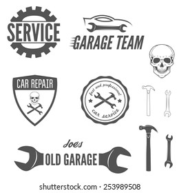 Set of logo, badge, emblem and logotype element for mechanic, garage, car repair and auto service