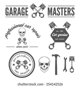 Set of logo, badge, emblem and logotype elements of car repair and auto service